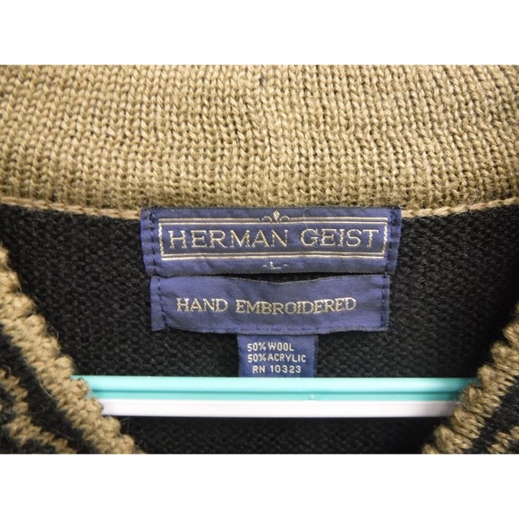 Woman's Herman Geist Hand Embroidered Wool Acrylic Fox V-neck Pullover Sweater L - Picture 6 of 9